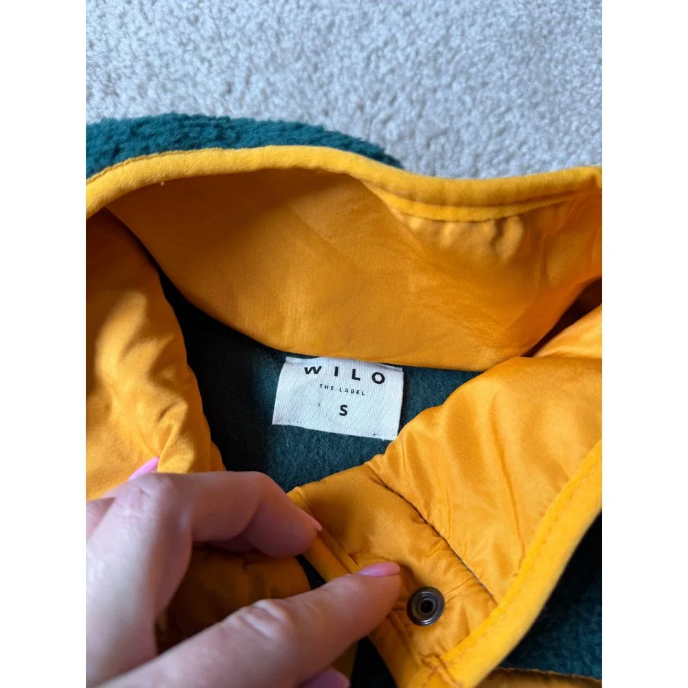 Wilo The Label Sherpa‎ Fleece Snap Pullover Jacket Green Yellow Small